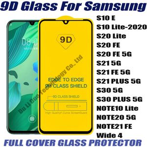 9d Full Cover Temperat Glass Telefon Skärmskydd för Samsung Galaxy Note21 Fe S10e S10 Lite S20 Fe 5g S21 S21 + Plus S30 Not10 Lite Not20 Not 21 Fe Wide 4