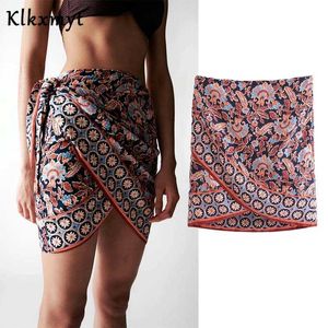 Klkxmyt Za Röcke Frauen Hohe Taille Sommer Wrap Mini Frau Strand Sarong Kurze Weibliche Seite Gebunden Vintage 210527