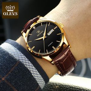 Mecanismo De Reloj al por mayor-Diseñador Luxury Brand Watches Olevs Men s Men s Classic Mecánica Cuero Automático Negocio Reloj Impermeable Hombre