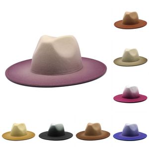 8 färger tie färgad ins falsk ull filt fedora hatt ton olika färgbrimjazz mössor för kvinnor män v2