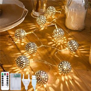 Light String LED Moroccan Ball Garland Lamp Chain Room Fairy Garden Christmas Wedding Holiday Party Halloween Outdoor Decoration 211104