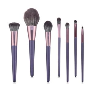 Wholesale 7pcs Wooden Handle Makeup Brushes Set with Portable Bag Soft Fluffy Synthetic Hair Bristle Premium Beauty Makeup Tools