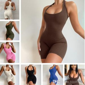 Kobiety Kombinezony Lato Pani Szorty T Koszulka Kamizelka Dzianina Solidna Wysoka Talia Sexy Rajstopy Sporty Bieganie Joga Kombinezon Plus Rozmiar Odzież S / M / L / XL