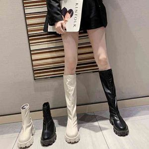 2021 منصة الخريف منتصف العجل أحذية السيدات جديد أزياء الأحذية الصلبة الأحذية الإناث الأصلي الربيع سميكة أسفل الأحذية المسطحة Y1125