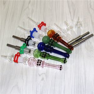 Kit per nettare di vetro per fumatori con punte al quarzo da 14 mm Chiodi in acciaio inossidabile Tubi in silicone Bong per acqua Dab Rigs strumenti per dabber