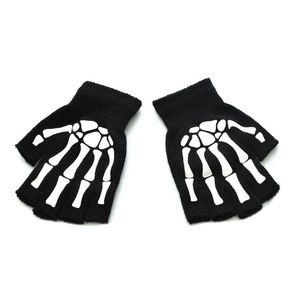 Rowerowe rękawiczki unisex dla dorosłych Halloween szkielet czaszka pół palca blask w ciemnych bez palca dzianinowe rękawiczki zimowe