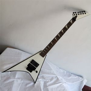Weiße E-Gitarre mit Schwalbenschwanzkorpus, Floyd-Rose-Brücke, schwarzer Hardware und Palisandergriffbrett, kann individuell angepasst werden