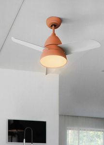 Ceiling Fans Macaron Color Inch European Modern LED Iron Fan With Light Remote Control Living Room Bedroom Household