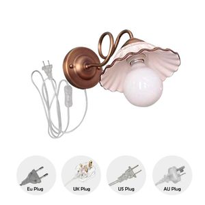 Wall Lamp NUNU American Country Style Sconce Ceramics Lampshade 5.9 Ft Multiple Plug In Options Cord For Bedroom Bulb Not Included