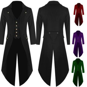 Men's Trench Coats Moomphya Retro Gothic Coat Men Long Style Vintage Tailcoat Party Mens Overcoat Cloak Male Windbreaker