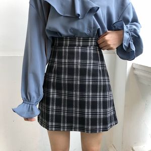 Saias Mulheres Retro Manta Verão Mini Saia A-Linha Ulzzang Cintura Alta Estudantes Nova Chegada Moda Meninas Feminino Elegante Fit 2XL 210419