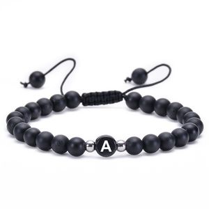 Mode Natursten Armband A-Z 26 Brev Svart Onyx Pärlor Flätat Strand Armband Par Högkvalitativa Smycken