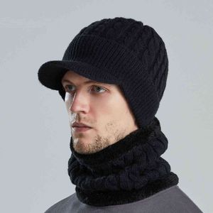 Winter Gestrickte Warme Mützen Hüte Für Männer Gestickte Weizen Druck Hedging Hüte Outdoor Radfahren Balaclava Maske Y21111