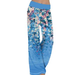 패션 플라워 프린트 넓은 다리 긴 바지 여성 플러스 사이즈 느슨한 캐주얼 소프트 하이 허리 여름 스트레이트 조깅 바지 Femme 210507