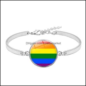 Charm Bracelets Jewelry Gay Lesbian Pride Rainbow Sign Bangle For Wome Mens Round Glass Bracelet Fashion Friendship Lgbt In Bk Drop Delivery