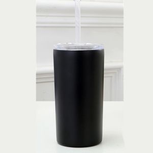 15oz 20oz Svart Straight Skinny Tumblers Matte Läcktäta Rostfritt stål Vattenkoppar med plast och lock Kör bilmuggar Hög kvalitet