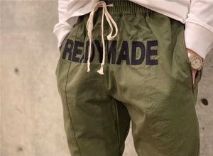 Calças masculinas readymade letra letra bordado cordão macacões elástico banda boca militar calças casuais lavado super fogo