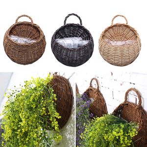 Rattan Vase Basket Hand Made Wicker Nest Flower Pot Eco-Friendly Wall Hanging Vase Container Storage Basket Home Decoration 210615