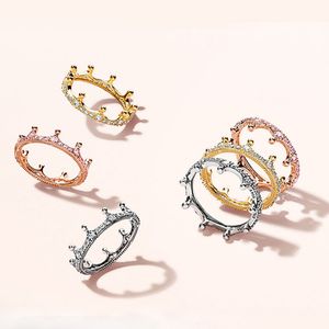 18K розовое золото желтое золото зачарованное зачарованное кольцо корона для Pandora стерлингового серебра CZ с бриллиантами женщин с обручальным кольцом Q2