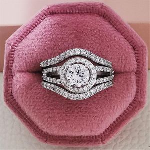 2022 CHOUCONG Brand Wedding Rings Jóias de luxo 925 Sterling Silver Round Cut White topáz