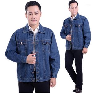 Men Casual Denim Jacket Spring Autumn Cotton Single Breasted Turn-down Collar Large Size Tooling Welding Overalls1