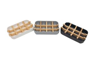 Miljövänlig bambu tvålhållare skål rack kombination (avtagbar) för kök, badrum och bar sänkor Xb
