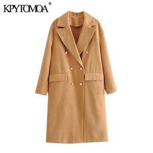 Kvinnor Mode Dubbel Breasted Loose Woolen Coat Långärmad Ryggventiler Kvinnlig Ytterkläder Chic Overcoat 210420