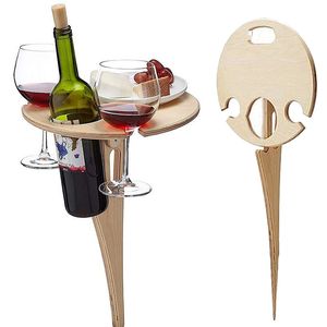 Tragbare Camping-Möbel, Outdoor-Klapptisch mit faltbarem, rundem Desktop, Mini-Picknick-Schreibtisch aus Holz, Weinregal, Reise-Strand-Gartentisch-Sets