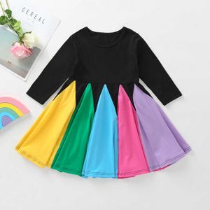 New Autumn Infant Baby Girls Rainbow Dress Kids Long Sleeve Knee Length A-Line Dress Outfit 1-5Y Clothes Q0716