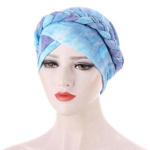 Czapka / Czapki Czaszki Tie-Dye Chemo Cancer Braid turban Hijab Headwrap Kobiety Headwraps Muzułmańska Kapelusz Damski Wyciek Włosów Bonnet Headscarf