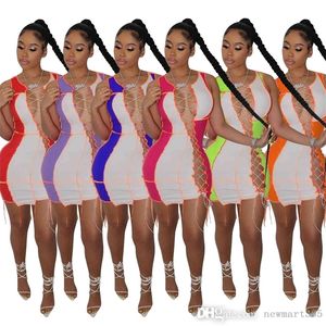 Strap Sexy Dsigner Dresses For Women Hollow Out Dress Fashion Contrast Stitching Party One-piece Skirt