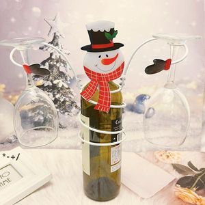 Dekoracje świąteczne Wino Szkło Uchwyt Dekoracji Tabeli Cartoon Santa Claus Snowman Metal Champagne Pucharowe posiadacze JJD11316