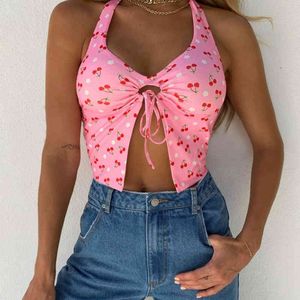 Дамы повседневная BOHO Жилет Цветочные / сплошные Halter Backlcrop Топ Женщины Стильный Рухнутый Сундук Сундук Шевельв Шеи Удар Сплит Бак Топ X0507