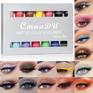 Cmaadu 14st / set långvarig färgad eyeliner flytande matt ögonfodral vattentät kosmetik penna snabb torr vit eyeliner 14 färger