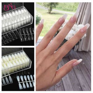 520Pcs Long Coffin Fake Nail Clear Natural Tips Full Cover False Acrylic Nails Ballerina Press on Gel X Extension