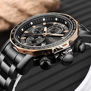 Смотреть мужские часы Lige Mens Top Brand Роскошные кварцевые часы мужского пола все стальные военные водонепроницаемый хронограф Relogio Masculino 210527