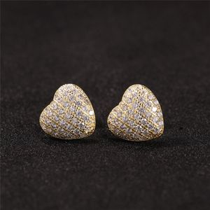 Brincos de moda amarelo banhado a ouro 925 Sterling prata diamante cz bolha coração brincos para homens mulheres nice presente
