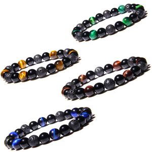 Natürliche Steinperlen Armbänder für Frauen Männer Lava Rock Tiger Eye Healing Energy Perlen Ketten Bangle Modeschmuck Geschenk Z2