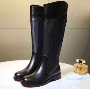 2021 Fashion color matching round head women long Boots female casual wild non slip leather women boots Cowboy 6250