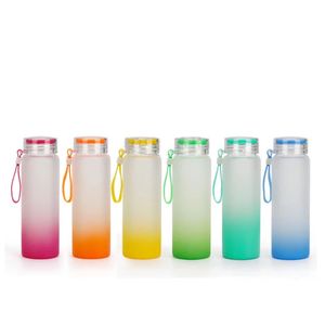 17 uncji Sublimacja Frosted Gradient Glass Glass Color Butelka na końcu Matowy Tumbler Heat Transfer Szklane puszki napoje Soki Cups Słomki