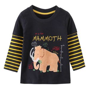 Hoppmätare Baby Applique T Shirts Bomull Långärmad Pojkar Tjejer Kläder Söt Kids Höst Vårkläder 210529