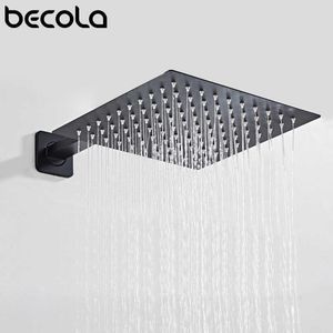 Becola Black Chrome Square Rain Shower Head極薄2 mm 10インチ選択バスルーム壁天井マウントシャワーアーム210724