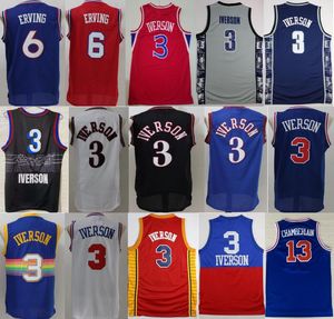 Uomo Vintage Allen Iverson Jersey 3 Georgetown Hoyas College Retro Nero Blu Rosso Bianco Giallo Grigio Team Color Stitched City Guadagnato Top Quality