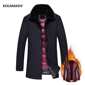 Ankunft Winter 90% weiße Ente Daune Liner Dicke Wollgrabenmantel Männern, Wolljacken, Wollwolle Wolle Mantel Größe M-4XL 211011