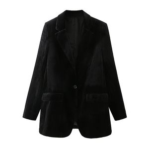 BLSQR Winter Women Black Velvet Blazer Coat Vintage Long Sleeve Single Button Female Outerwear Chic Streetwear Tops 210430