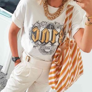 Jastie Retro Boho Skriv ut Grafisk Tee Kvinnor Ribbed Crew Neck Kortärmad Sommar T-shirt Bomull Casual Beach Tops Tees 210419