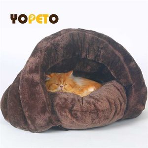 Husdjur säng för katter Hundar Soft Nest Kennel Bed Cave House Sleeping Bag Mat Pad Tält Husdjur Vinter Varma Mysiga Bäddar 2 Storlek S L 3 Färger 211006