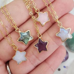 12 Colors Natural Gemstone Star Pendant Necklaces Fashion Choker Charms Gold Color Metal Collar Necklace For Women Neck Jewelry