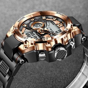 2021 Lige Sport Mężczyźni Kwarcowy Zegarek Cyfrowy Kreatywny Nurkowanie Zegarki Mężczyźni Wodoodporny Alarm Watch Dual Display Zegar Relogio Masculino Q0524