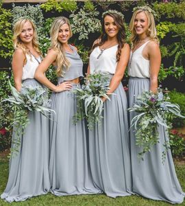 Silver Grey V Neck Bridesmaid Dress A Line Chiffon Spring Summer Countryside Garden Maid of Honor Gown Wedding Guest Tailor Made Plus Size Available